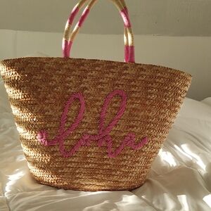 Mud Pie Natural and Pink Woven Tote
